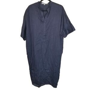 Ocean + Main Womens Easy Cotton Caftan Dress L/XL Navy Minimalist Quiet Luxury